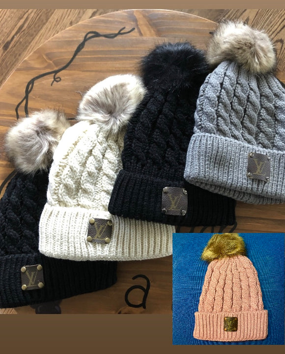 The Louis Vuitton Up-Cycled Beige Cable Knit Beanie