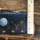 The SHORT Wren - Black and Turquoise Monogram Wristlet Bag