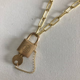 Key to My Heart Brass Padlock Necklace with GF Paperclip Chain