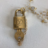 Key to My Heart Brass Padlock on Moonstone Chain