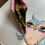 The Junco - Vintage Monogram in Pink Wristlet