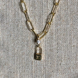 Lock Charm on Gold-Filled Paperclip Necklace with Carabiner