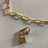 Lock Charm on Gold-Filled Paperclip Necklace with Carabiner