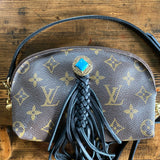 The Junco - Vintage Monogram in Black with Turquoise Crossbody Bag